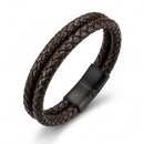 Pulseira Masculina Couro Aço Inox Ajustável