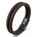 Pulseira Masculina Couro Aço Inox Ajustável