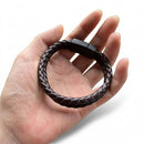 Pulseira Masculina Couro Aço Inox Ajustável