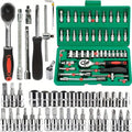 46pc conjunto de soquete de unidade 1/4 polegada chave catraca conjunto com soquetes métricos hex bit soquete conjunto kits ferramentas mecânicas para reparo automóvel hous