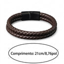 Pulseira Masculina Couro Aço Inox Ajustável